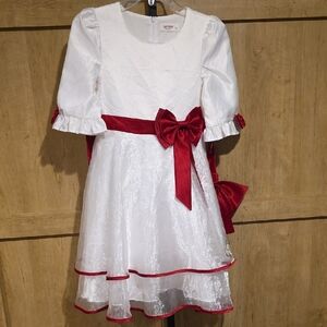 (J49) Charming White and Red Kids Dress with Bow Sz 12